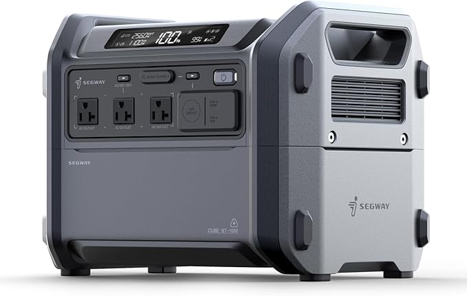 Segway Portable Power Station Cube 1000, 2200W AC Outlets, 1024Wh LiFePO4 Battery, Expandable Battery Capacity up to 5kWh Solar Generator for Camping, Home Backup, Power Outages, Off-grid