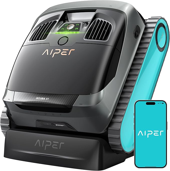 AIPER Scuba X1 Cordless Robotic Pool Cleaner, Upgraded Battery Life and Cross Pattern Smart Navigation, Horizontal Waterline Scrubbing, Ideal for Inground Pools up to 2,150 sq.ft